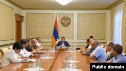 Nagorno Karabakh - President Arayik Harutiunian holds a meeting in Stepanakert, June 26, 2023.