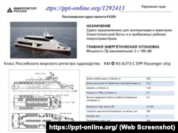 Презентація Мінпромторгом Росії пасажирського судна проєкту PV20S для акваторії Севастопольської бухти та прибережних районів Криму