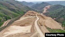 Construction work on a new road in the Lachin corridor