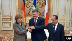 Меркел, Порошенко, Олланд Киевде. 5-февраль, 2015-жыл.