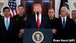 Президент США Дональд Трамп під час звернення до нації з Білого дому щодо удару балістичних ракет, якого Іран завдав по іракських повітряних базах, де розміщуються американські війська. Вашингтон, 8 січня, 2020 року