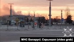 Пажар у Віцебску. Скрыншот з відэа МНС. 
