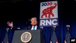 Президент США Дональд Трамп промовляє під час з'їзду Республіканської партії. 24 серпня 2020 року