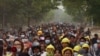 BURMA/MYANMAR - Protesters taking part in a demonstration against the military coup in Monywa, Sagaing region, March 29, 2021