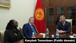 Встреча руководителя Управления делами президента Кыргызстана Каныбека Туманбаеда с представителями Намибии. Бишкек, 10 июня 2025 года