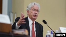 US - CIA Director William Burns gestures as he speaks during a House Intelligence Committee hearing on worldwide threats in Washington, D.C., April 15, 2021. 